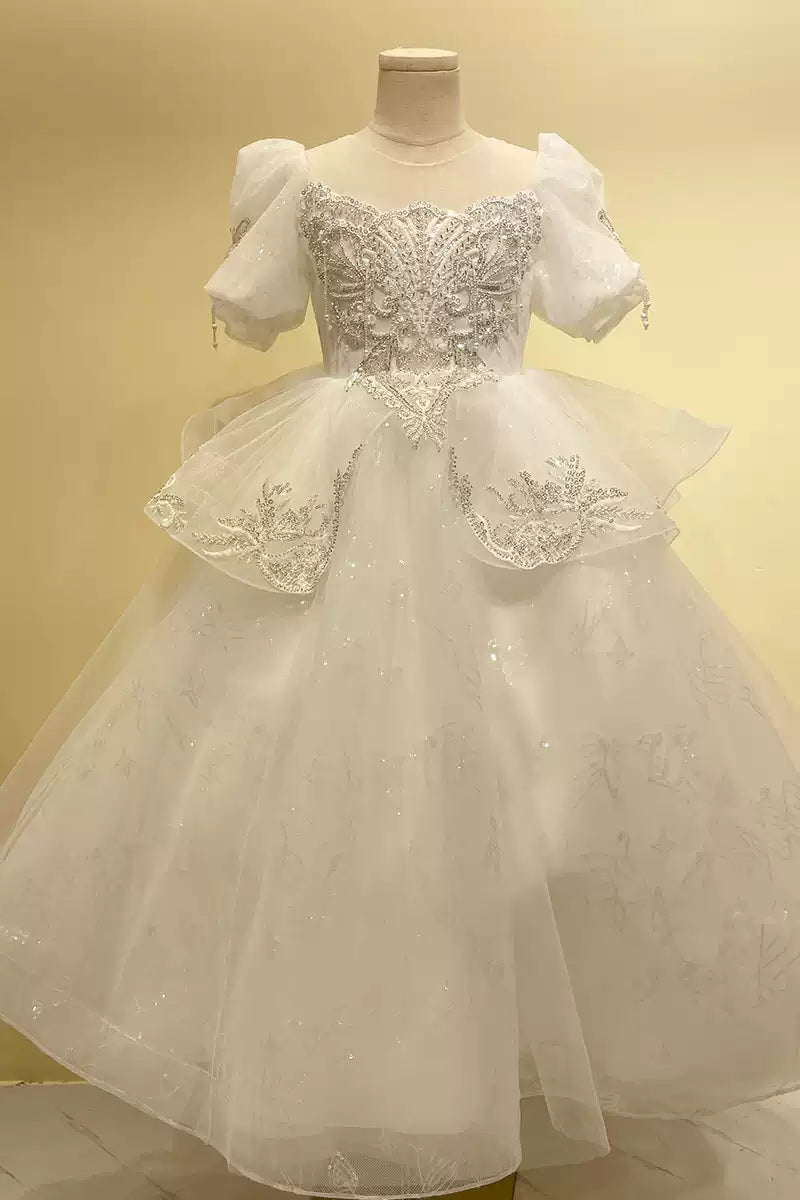Robes de Soirée A-Line/Princess à Manches Courtes pour Filles avec Appliques en Strass