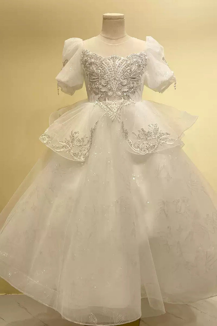 Robes de Soirée A-Line/Princess à Manches Courtes pour Filles avec Appliques en Strass