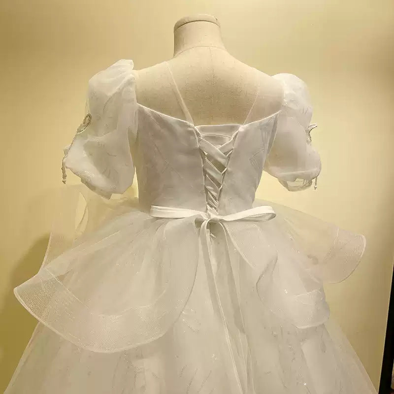 Robes de Soirée A-Line/Princess à Manches Courtes pour Filles avec Appliques en Strass