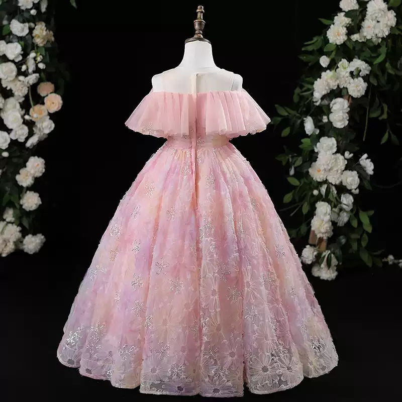 Robe de Soirée A-Line/Princess à Épaules Dénudées et Longueur Au Sol pour Fille avec Fleurs