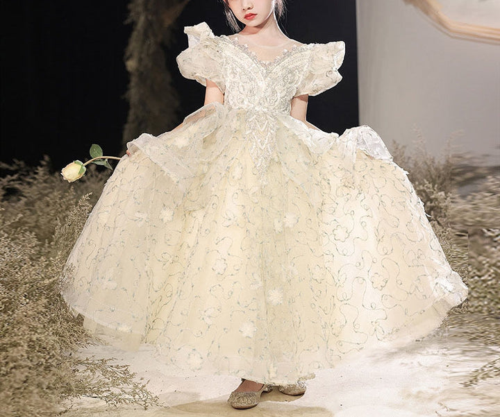 Robe de Soirée A-Line/Princess à Manches Courtes pour Fille avec Appliques en Strass