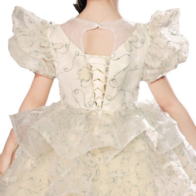 Robe de Soirée A-Line/Princess à Manches Courtes pour Fille avec Appliques en Strass