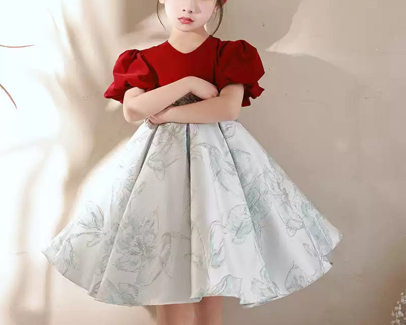 Robe de Soirée Brodée à Manches Courtes et Col en V pour Fille avec Appliques