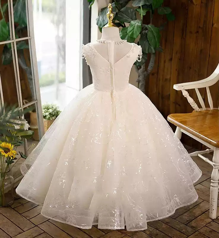 Robe de Bal Sans Manches en Dentelle pour Fille avec Appliques en Strass