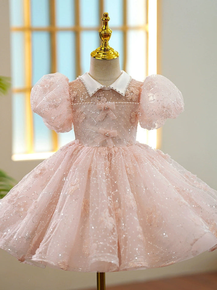 Robe de Soirée en Dentelle à Manches Courtes et Longueur Genou pour Fille, Coupe A-Line/Princess, avec Nœuds
