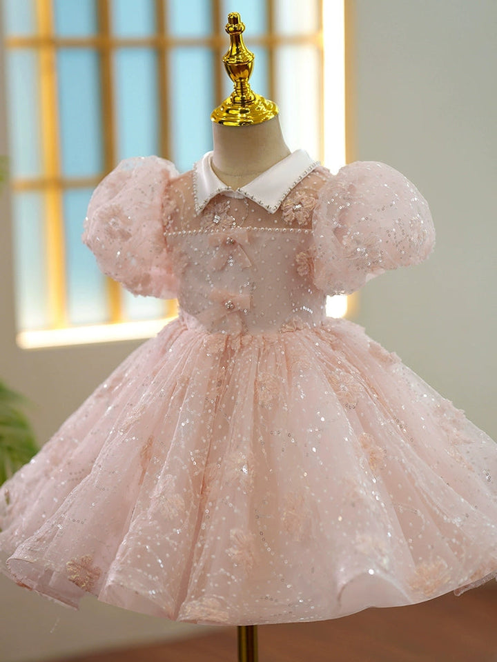 Robe de Soirée en Dentelle à Manches Courtes et Longueur Genou pour Fille, Coupe A-Line/Princess, avec Nœuds