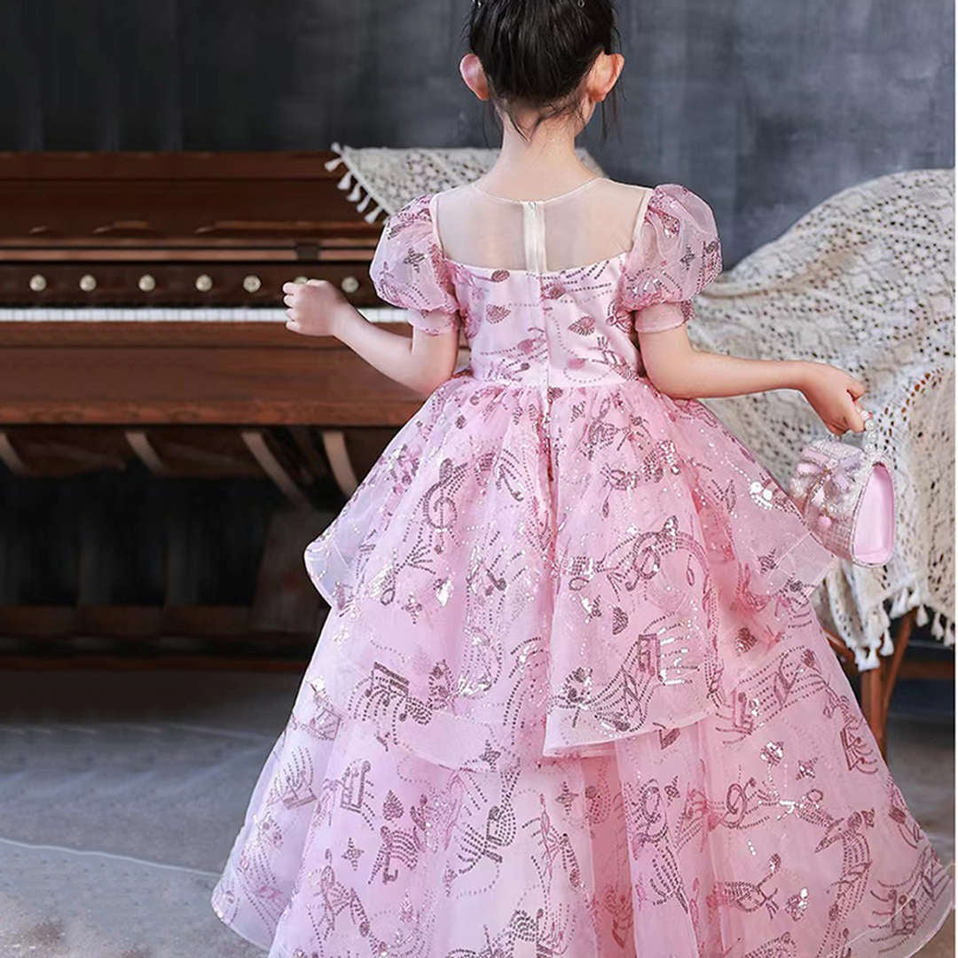 Robe de Bal à Manches Courtes pour Fille de Fleur avec Appliques en Strass