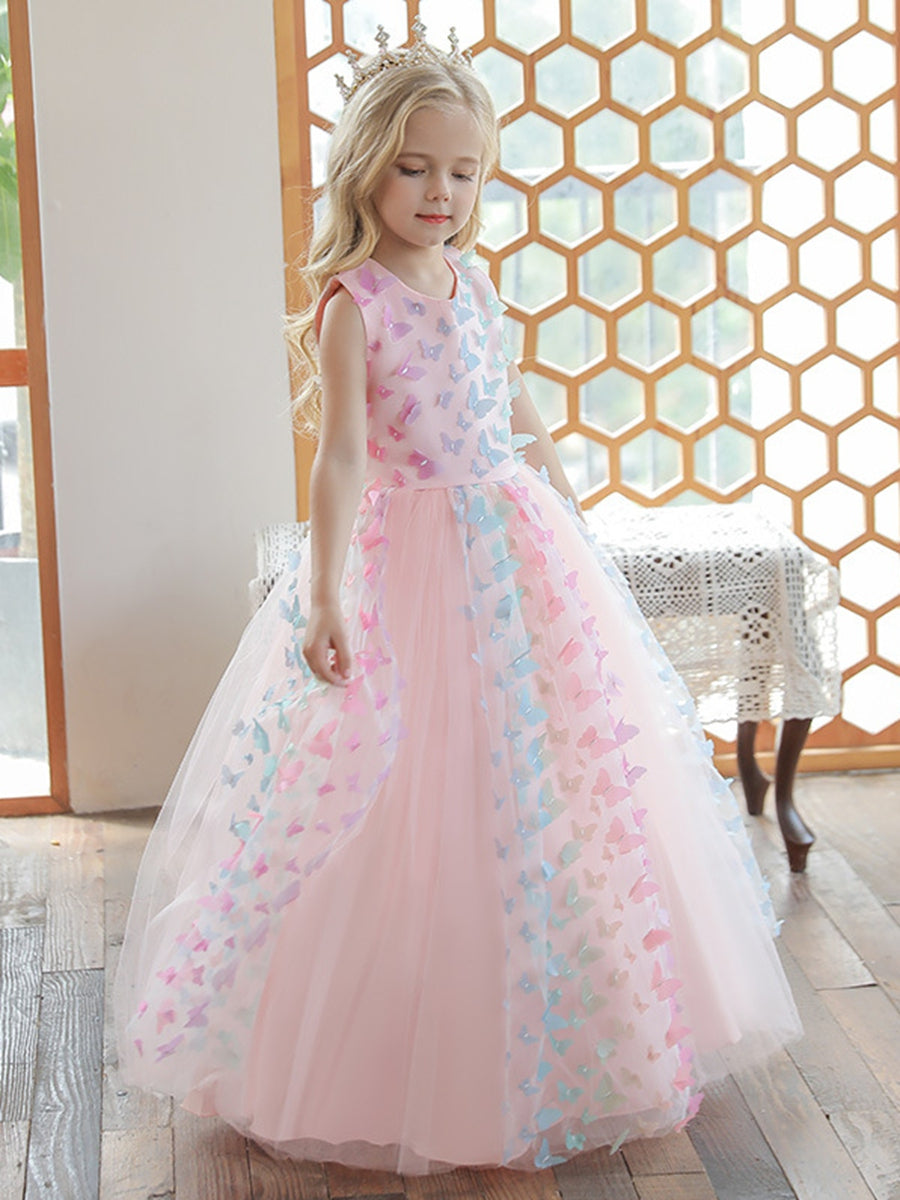 Robe de Bal à Encolure Dégagée Sans Manches, Longueur Au Sol, avec Papillon 3D