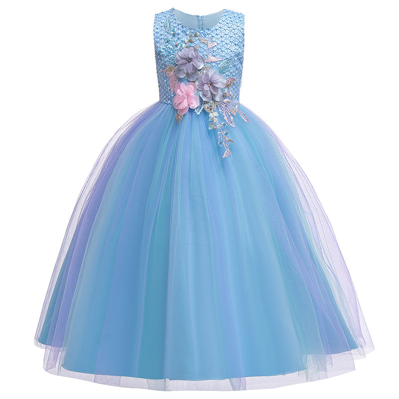 Robe de Bal à Encolure Dégagée Sans Manches en Tulle Dégradé avec Appliques et Broderies