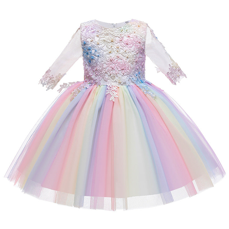 Robe de Bal à Encolure Dégagée et Manches Mi-Longues en Tulle avec Appliques et Nœud