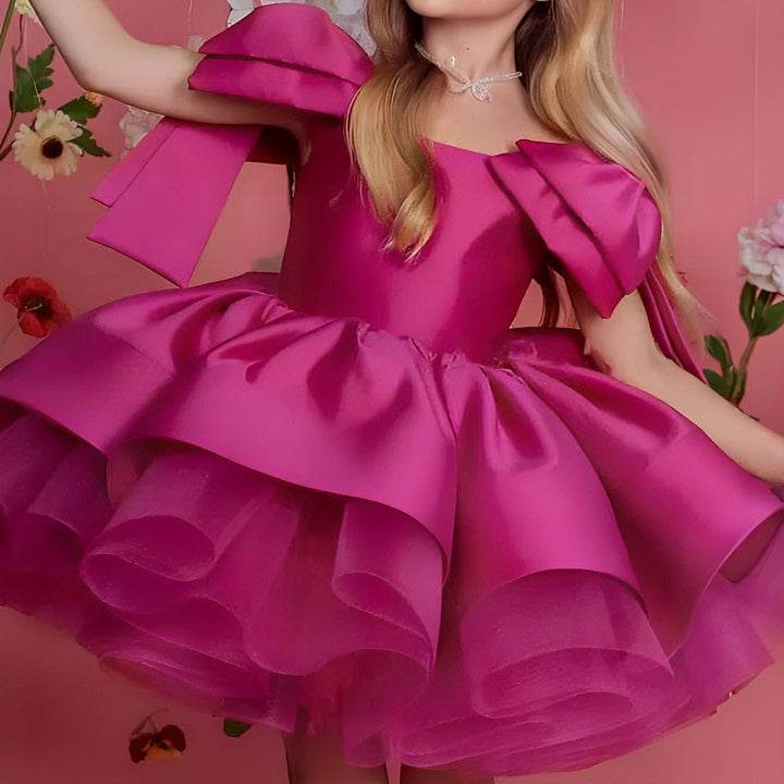 Robe de Bal Courte Sans Manches à Volants et Nœud pour Demoiselle D'Honneur