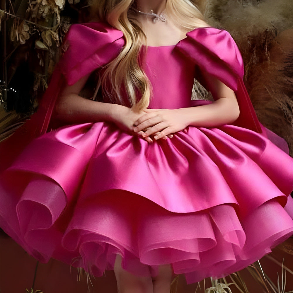 Robe de Bal Courte Sans Manches à Volants et Nœud pour Demoiselle D'Honneur