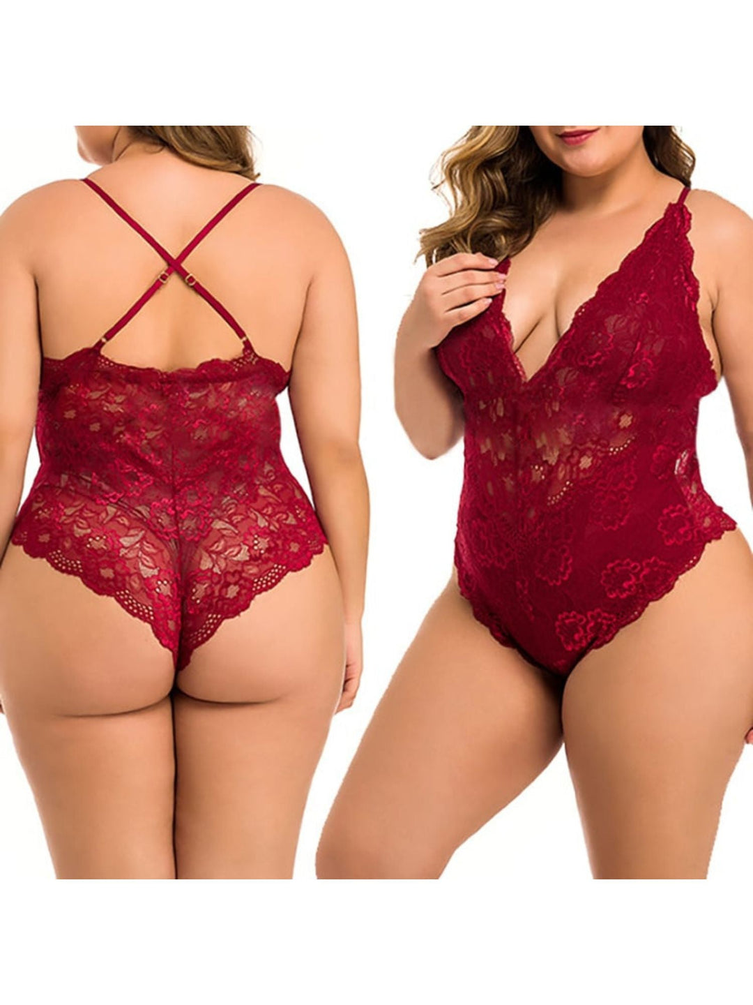 Combinaison Gainante Sexy en Dentelle Sans Manches à Col en V pour Femme