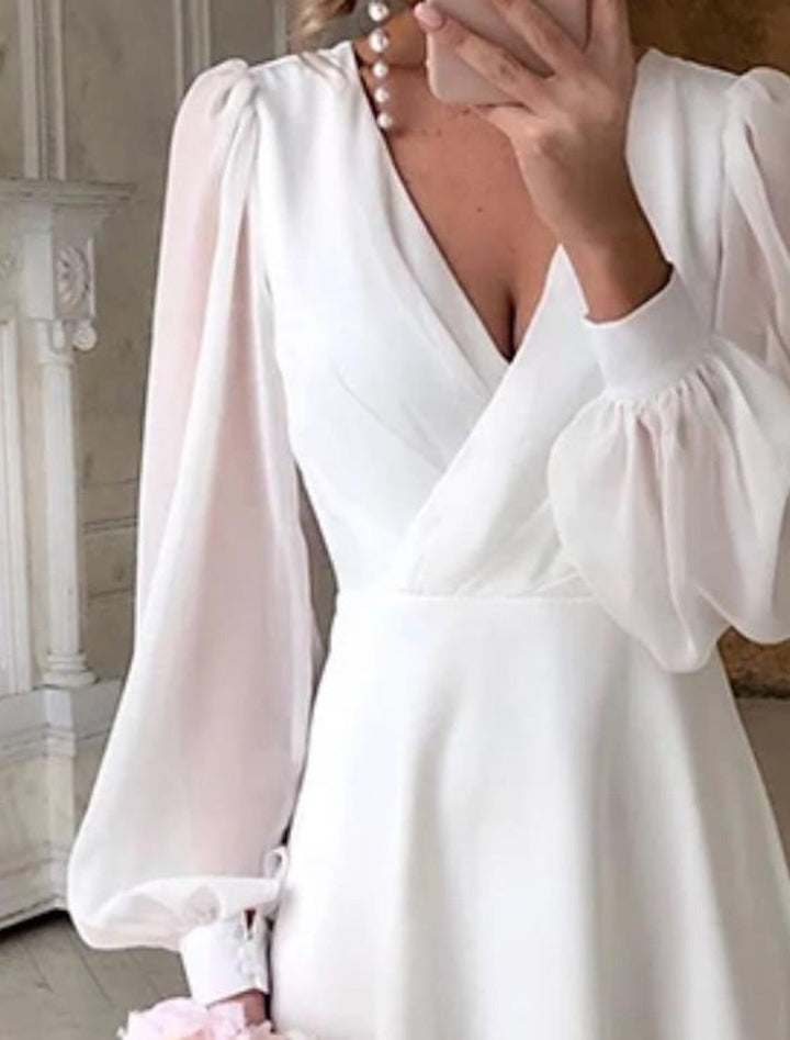 Robe de Mariée Coupe A-Line/Princesse à Col en V et Longueur Thé
