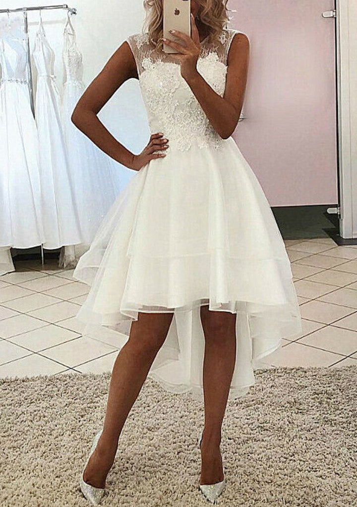 Robe de Mariée Asymétrique en Dentelle, Coupe A-Line/Princess