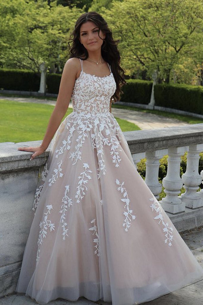 Robe de Mariée en Dentelle à Bretelles Spaghetti et Longueur Au Sol