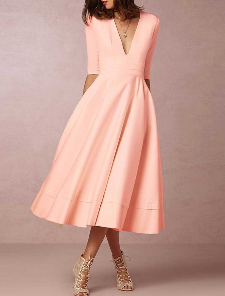 Robe de Mariée Coupe A-Line/Princesse à Col en V et Longueur Thé