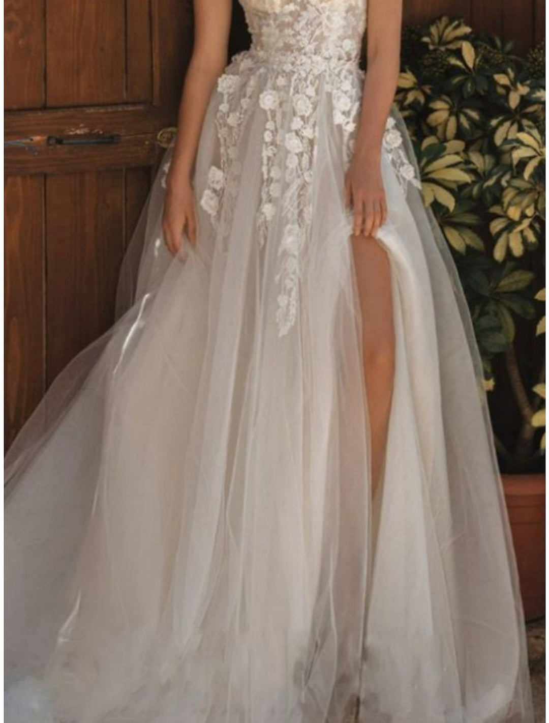 Robe de Mariée en Dentelle à Épaules Dénudées et Longueur Au Sol, Coupe A-Line/Princesse