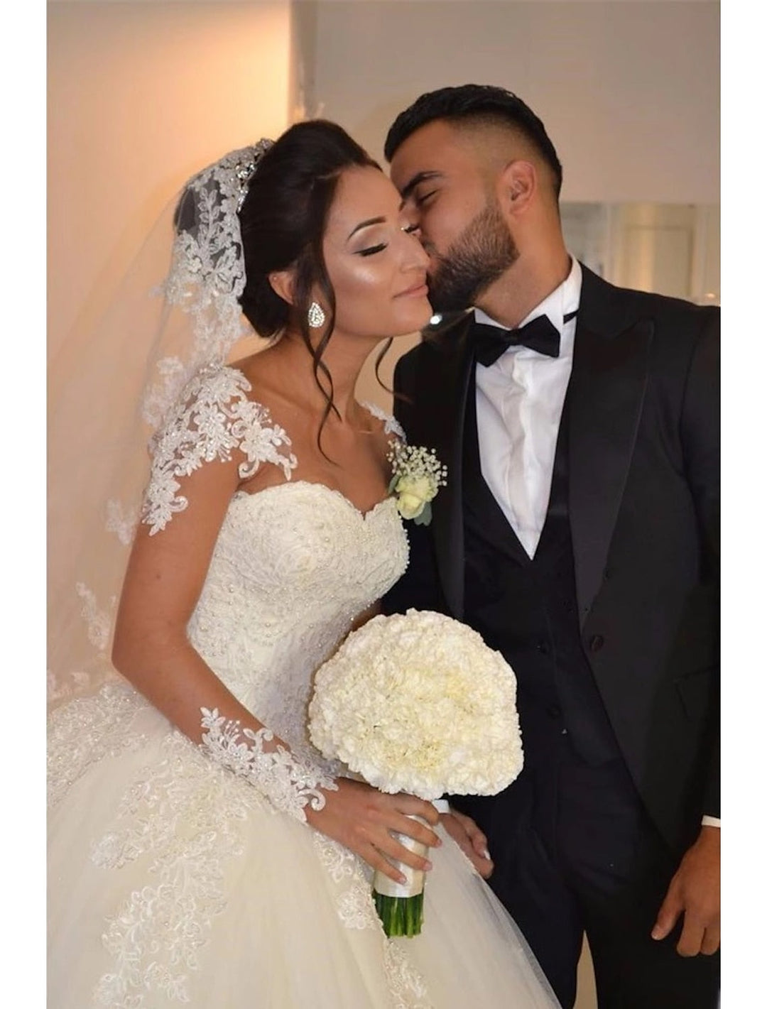 Robe de Mariée en Dentelle à Col en Cœur et Longueur Au Sol