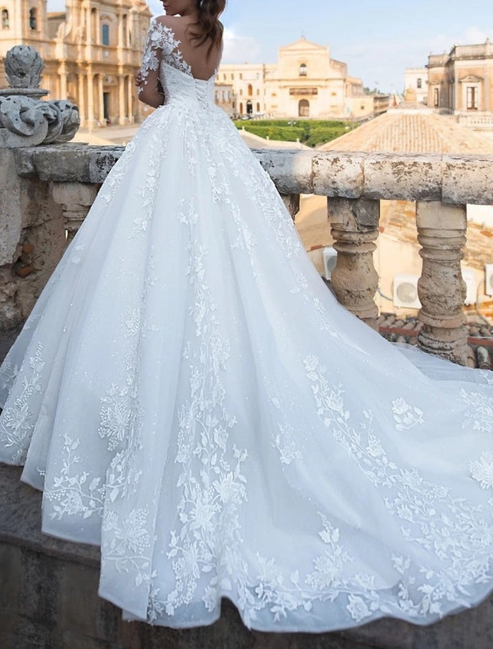 Robe de Mariée en Dentelle à Col en V et Longueur Au Sol