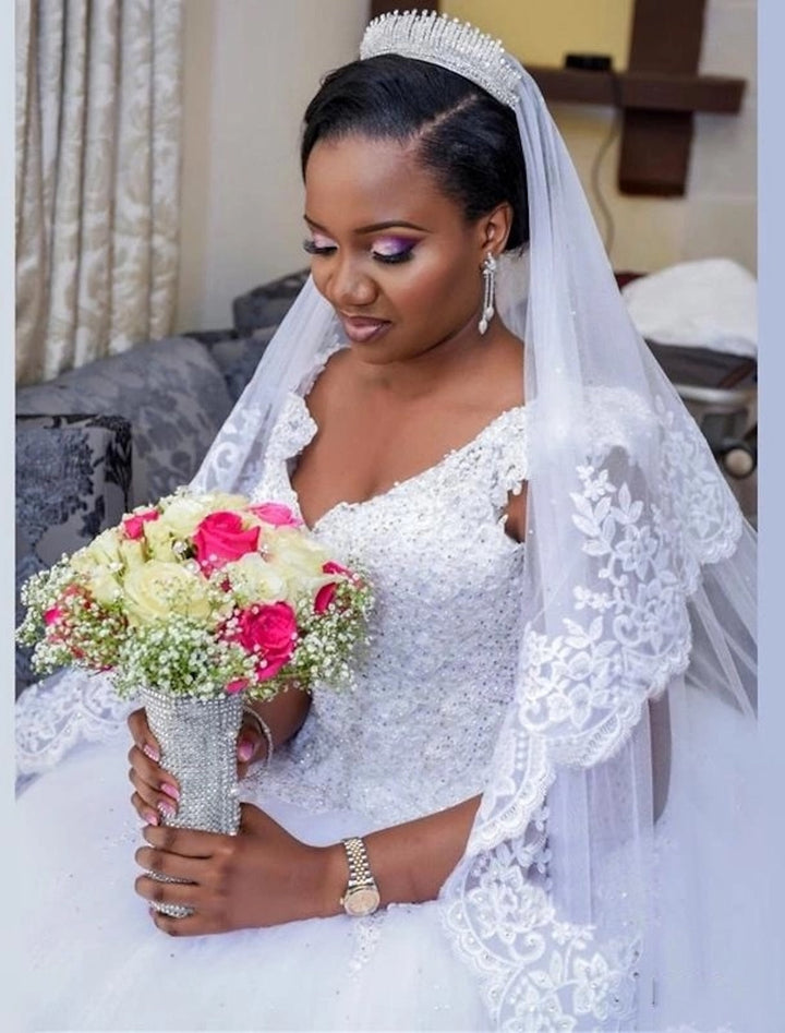 Robe de Mariée en Dentelle à Col en V et Longueur Au Sol