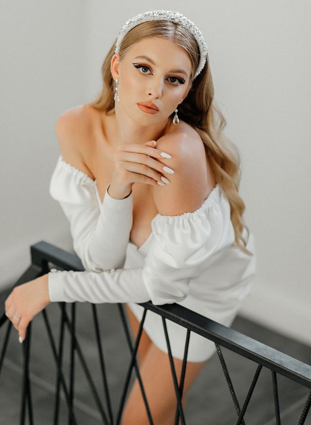 Robe de Mariée Mini Coupe A/Princesse à Col en V