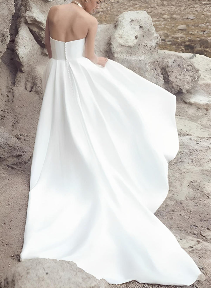 Robe de Mariée Grande Taille Sans Bretelles, Coupe A-Line/Princess, avec Fente Sur le Côté