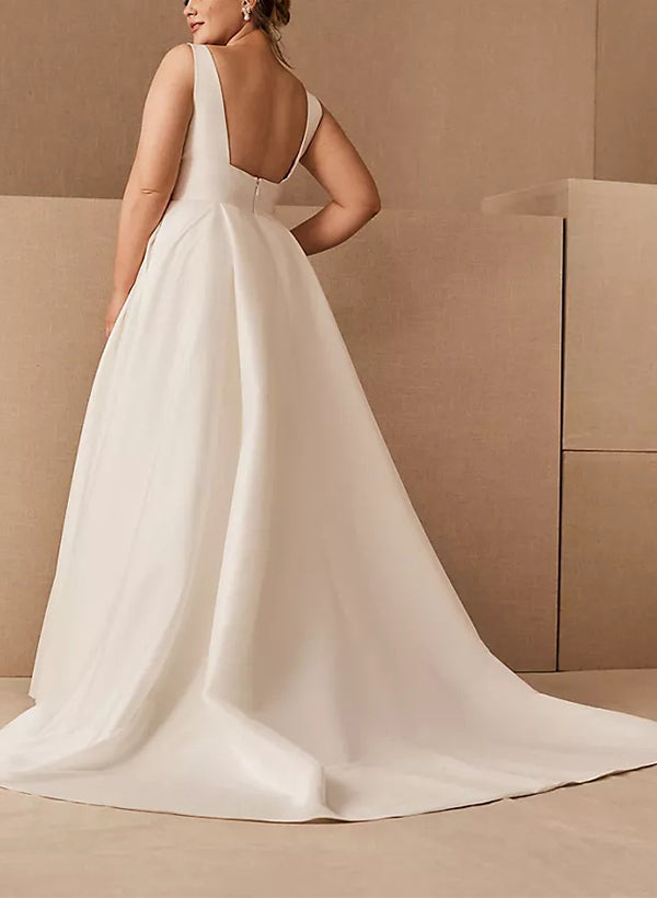 Robe de Mariée Grande Taille Coupe A-Line/Princesse avec Col en V et Poches