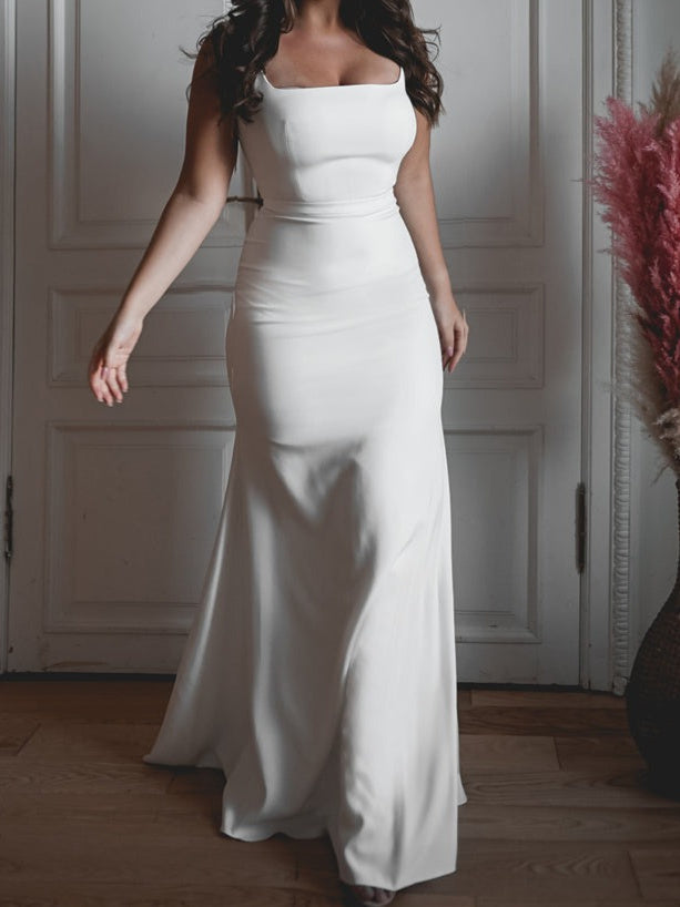 Robe de Mariée Sirène/Trompette à Encolure Carrée et Longueur Au Sol