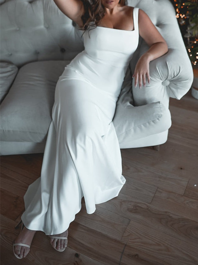 Robe de Mariée Sirène/Trompette à Encolure Carrée et Longueur Au Sol