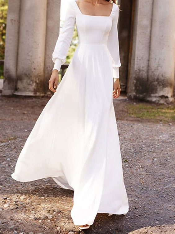 Robe de Mariée Coupe A-Line/Princesse à Encolure Carrée et Longueur Au Sol