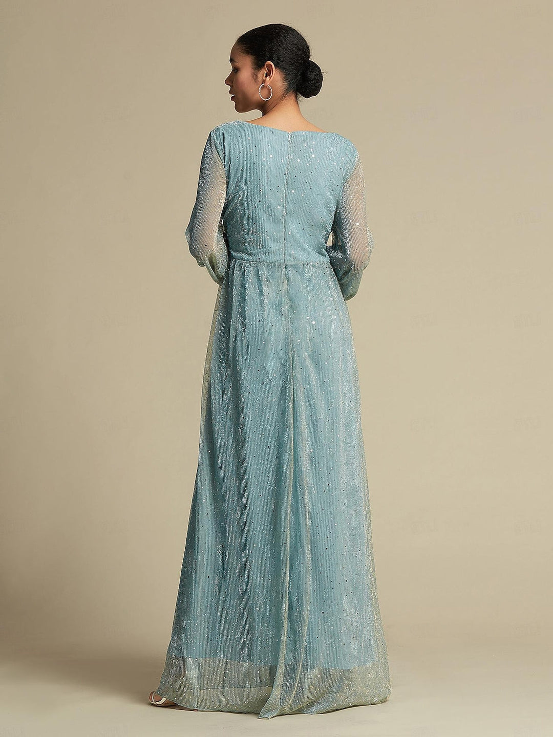 Robe de Soirée A-Line/Princess à Col en V et Manches Longues pour Invités de Mariage