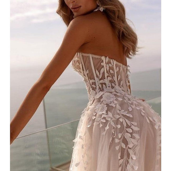 Robe de Mariée Trapèze/Princesse à Traîne en Cœur et à Balayage pour Mariage à la Plage