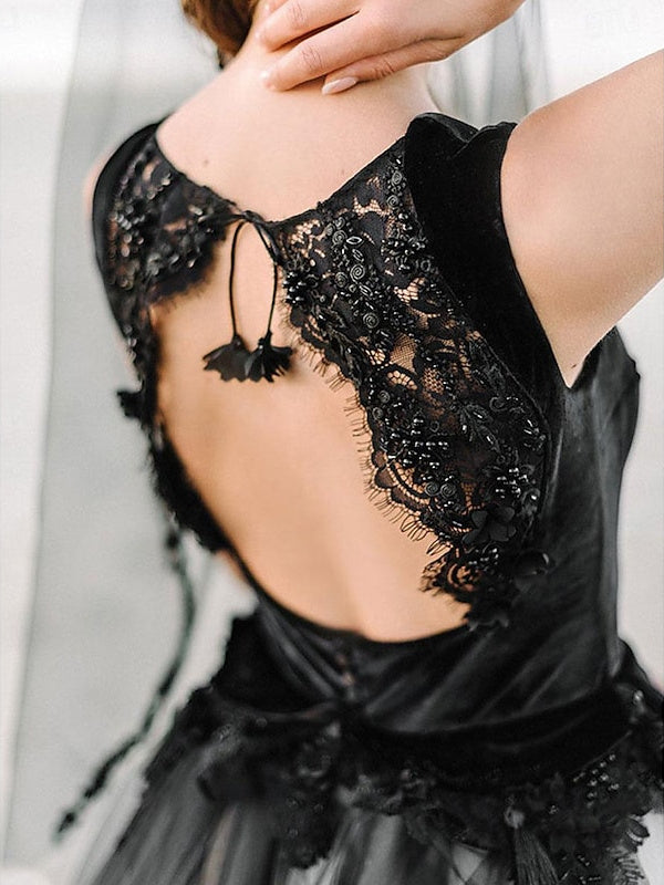 Robe de Mariée de Plage Coupe A-Line/Princesse, Col Carré, Bretelles Spaghetti, Sans Manches, avec Appliques