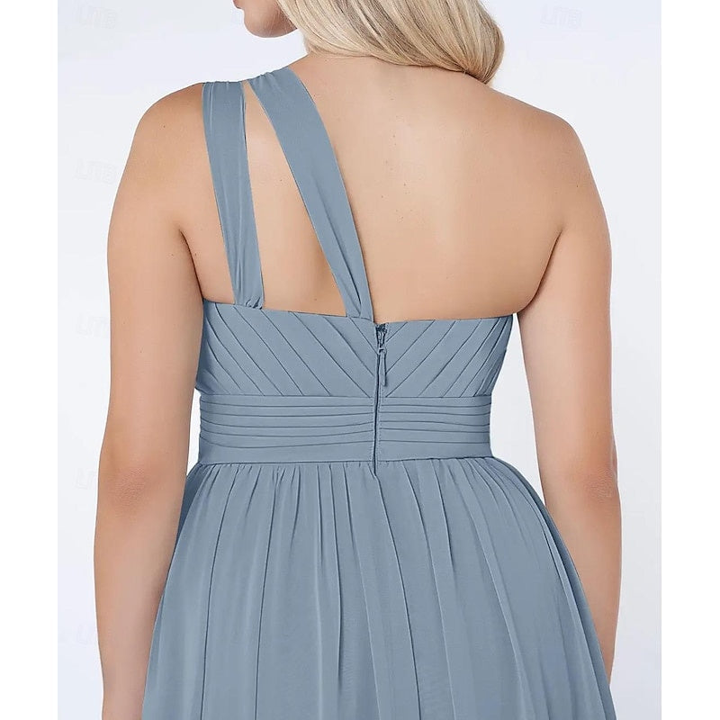 Robe D'Invitée de Mariage Ligne A/Princesse à Une Épaule Sans Manches et Longue Au Sol