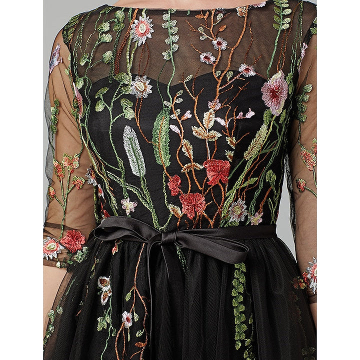 Robe de Mariée Trapèze/Princesse à Col Illusion et Manches Courtes, Longueur Genou, avec Appliques Brodées