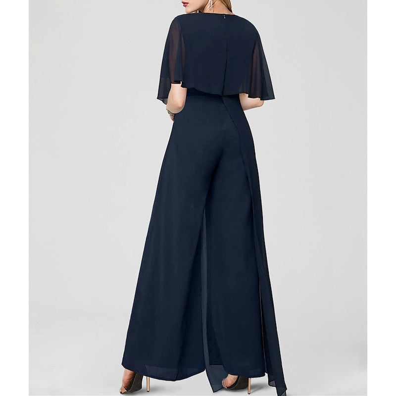 Combinaison à Manches Courtes et Col Bijou avec Robe D'Invitée de Mariage à Franges