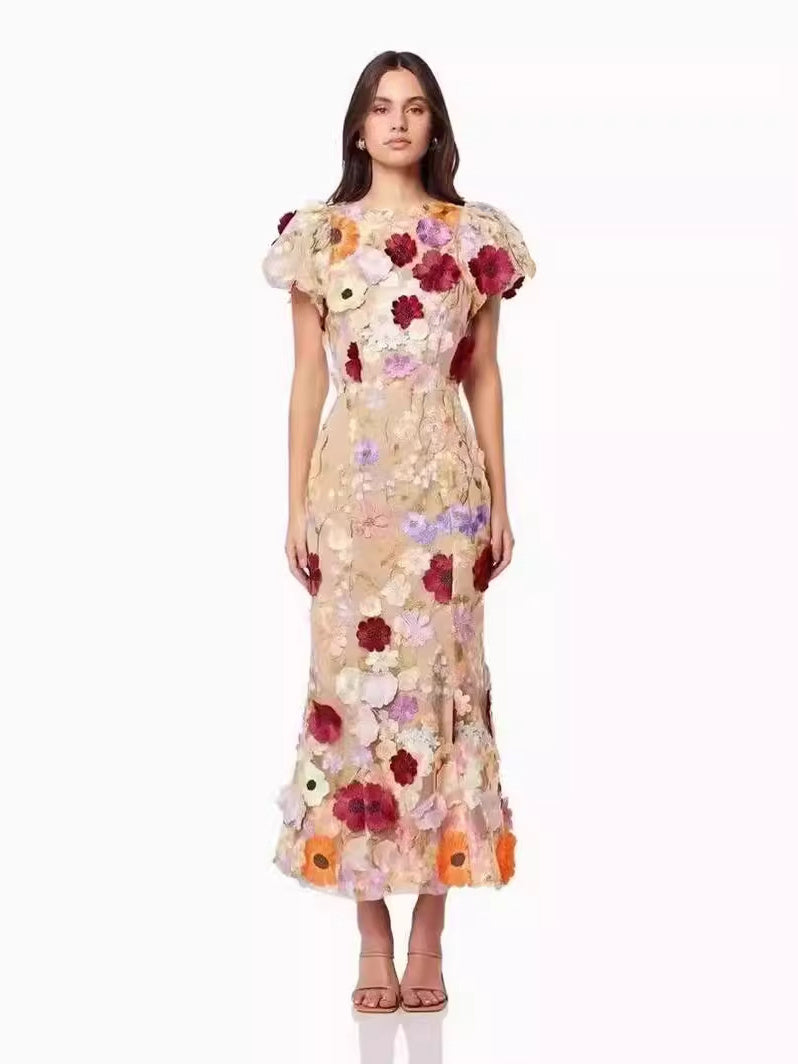 Robe D'Invitée de Mariage à Manches Courtes Sirène/Trompette avec Fleur