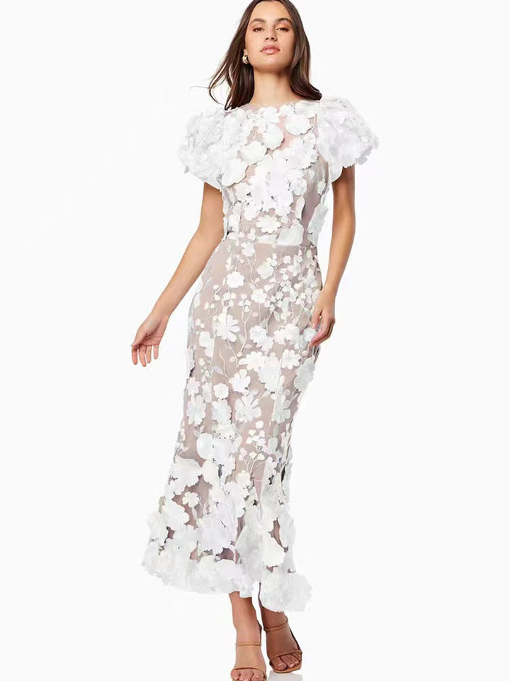 Robe D'Invitée de Mariage à Manches Courtes Sirène/Trompette avec Fleur