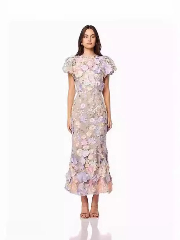 Robe D'Invitée de Mariage à Manches Courtes Sirène/Trompette avec Fleur