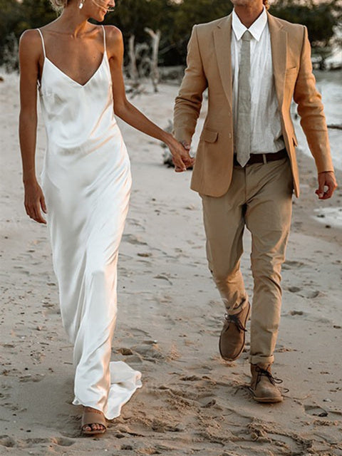 Robe de Mariée Fourreau/Colonne à Bretelles Spaghetti et Col en V Sans Manches