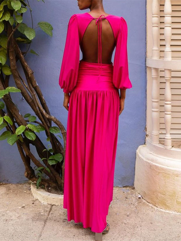 Robe D'Invitée de Mariage Coupe A-Line/Princesse à Manches Longues et Col en V