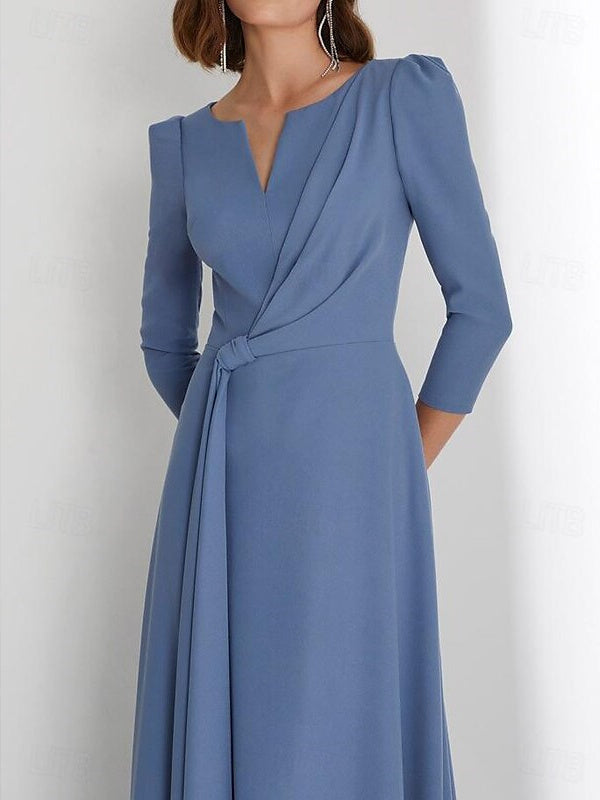 Robe D'Invitée de Mariage Fourreau/Colonne Longueur Au Sol Manches 3/4 Col en V avec Fronces Croisées