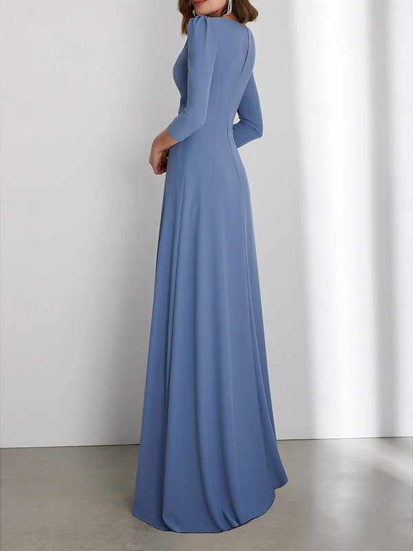 Robe D'Invitée de Mariage Fourreau/Colonne Longueur Au Sol Manches 3/4 Col en V avec Fronces Croisées