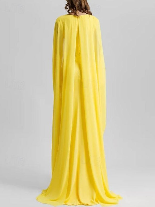 Robe D'Invitée de Mariage Fourreau/Colonne Longueur Au Sol Sans Manches Col en V en Mousseline Extensible avec Châle