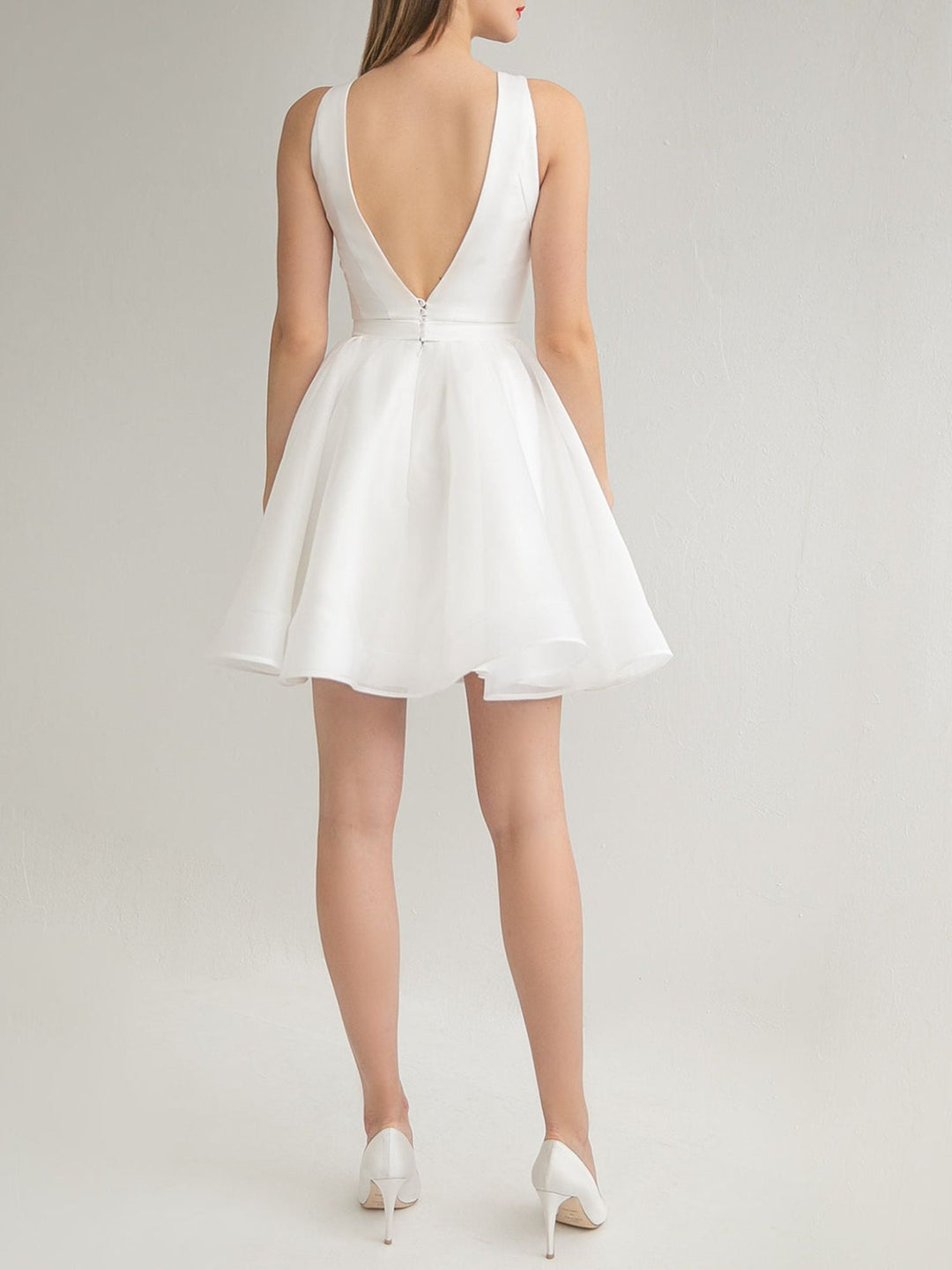 Robe de Mariée Courte à Manches Longues et Col Rond, Coupe A-Line/Princesse