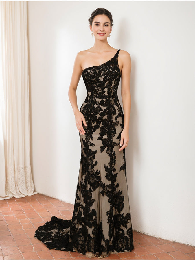 Robe de Mariée Sexy Sans Manches à Une Épaule et à Coupe Sirène avec Appliques