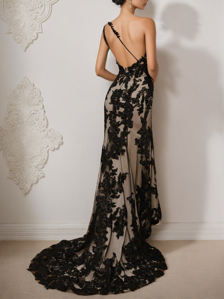 Robe de Mariée Sexy Sans Manches à Une Épaule et à Coupe Sirène avec Appliques