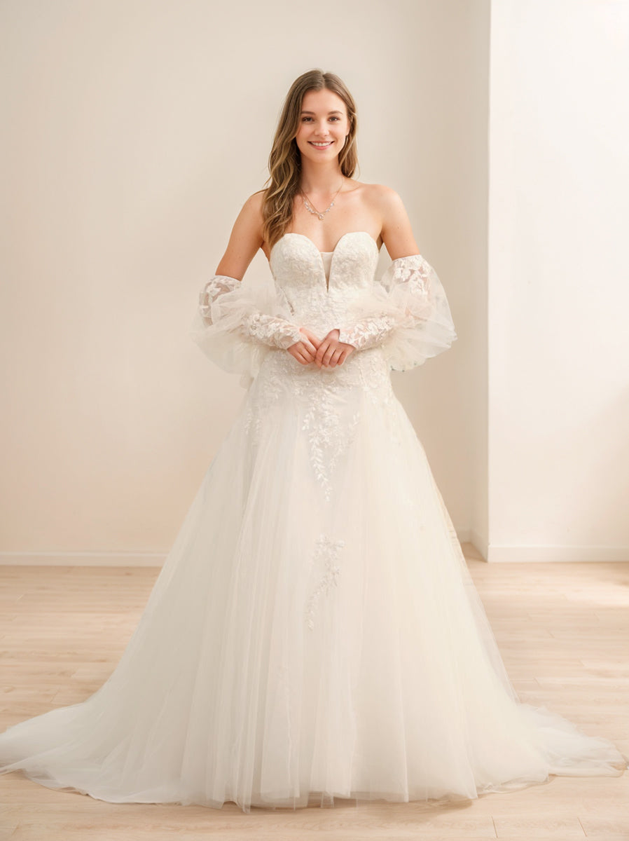Robe de Mariée Longue en Forme de A/Princesse avec Décolleté en Cœur et Appliques