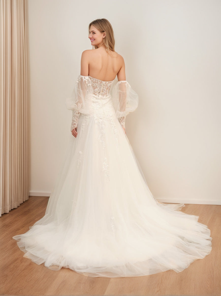 Robe de Mariée Longue en Forme de A/Princesse avec Décolleté en Cœur et Appliques